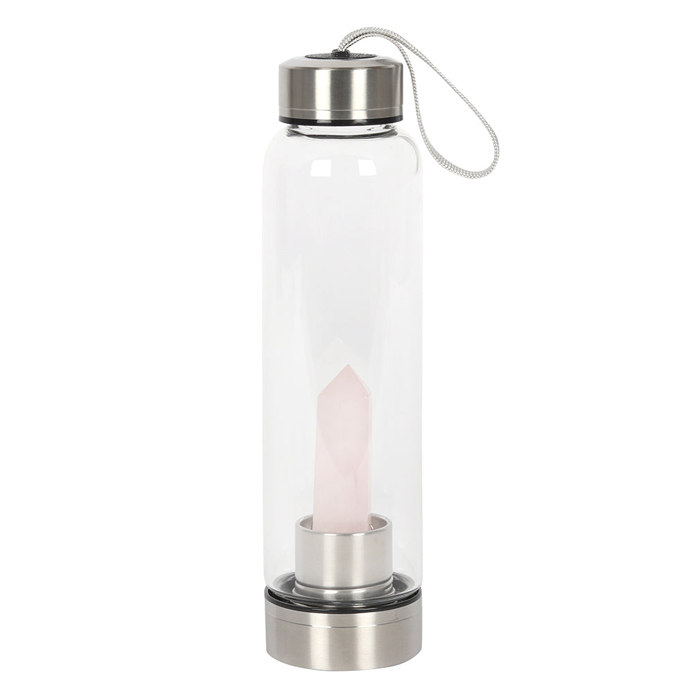 Rose Quartz Crystal Glass Water Bottle