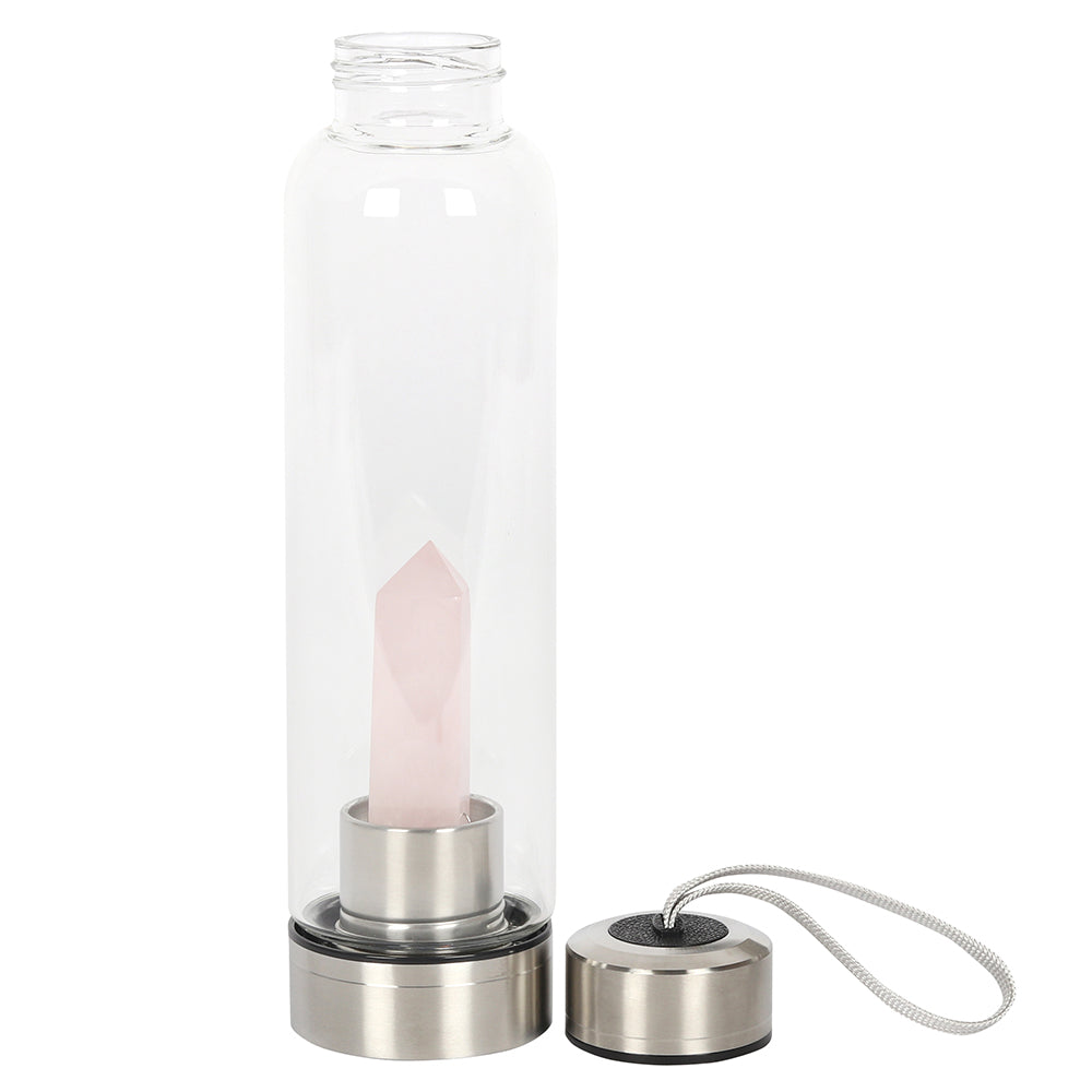 Rose Quartz Crystal Glass Water Bottle